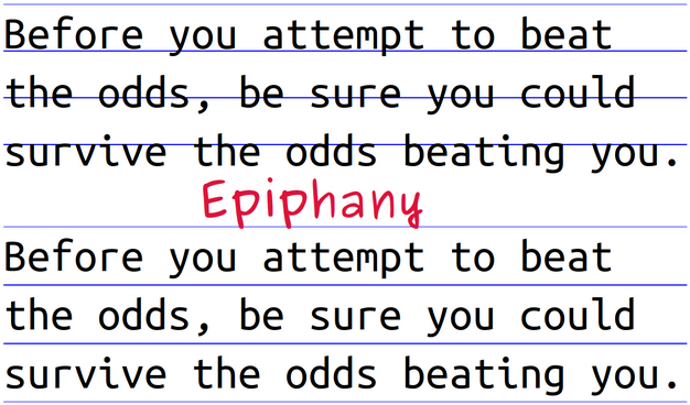 Screenshot. Shows two paragraphs, each with thin horizontal blue lines backgrounds. In the second case, the thin blue lines are perfectly aligned in between the lines of text. In the first case however, this alignment looks broken.