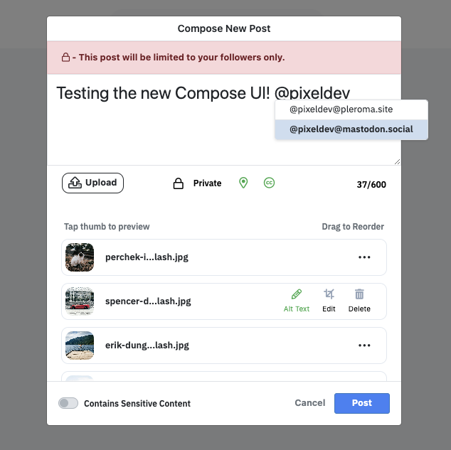 The new pixelfed web compose user interface with several improvements