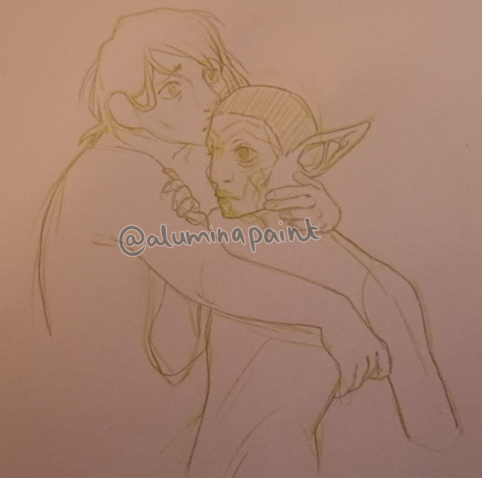 a traditional sketch of two characters. One character is cradling the other, looking very disturbed.