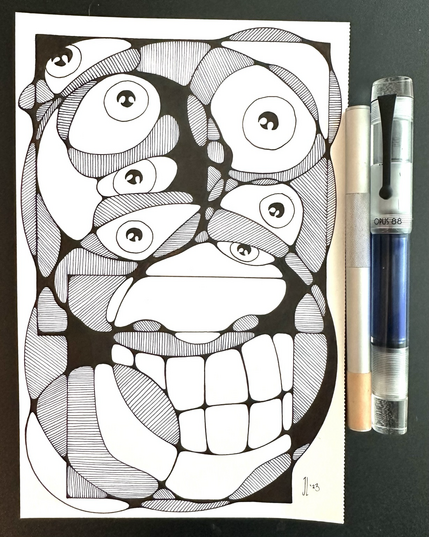 Neurographic portrait with two pens.
