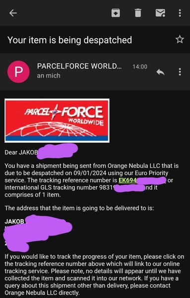 Image of an email stating that unsettled was send to me