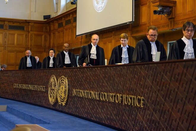 Les juges de la Cour internationale de Justice à La Haye, Pays-Bas, le 14 juin 2019. © Photo Goncalo Silva / SIPA