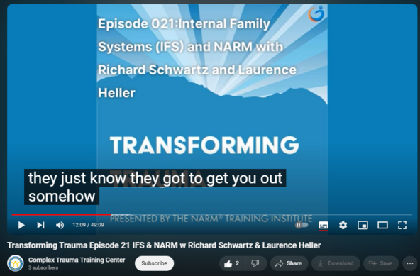 Transforming Trauma Episode 21 IFS & NARM w Richard Schwartz & Laurence Heller
https://www.youtube.com/watch?v=yRTHacVAwdk
Firefighters – they're trying to fight the fire of the Exiles' pain. And they do it in contrast to the Managers. They take you out of control, they're very impulsive and they don't care about the collateral damage that you do to your body or your relationships. They just know they got to get you out somehow.