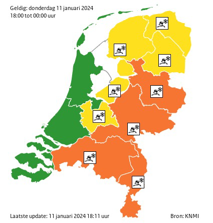 Code oranje vanwege gladheid in 4 provincies