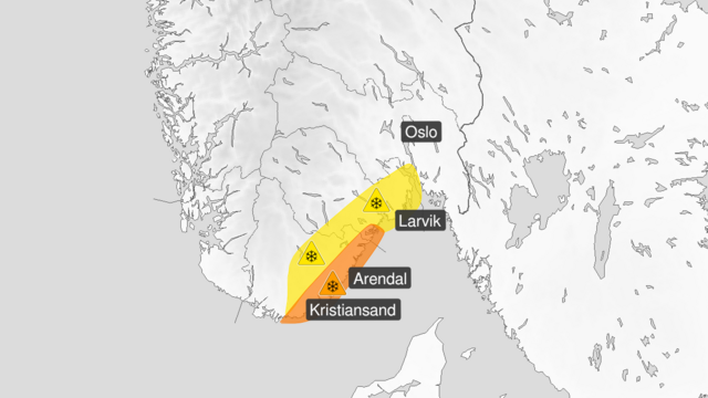 Code oranje in gebied langs de kust van Zuid Noorwegen vanwege sneeuwduinen