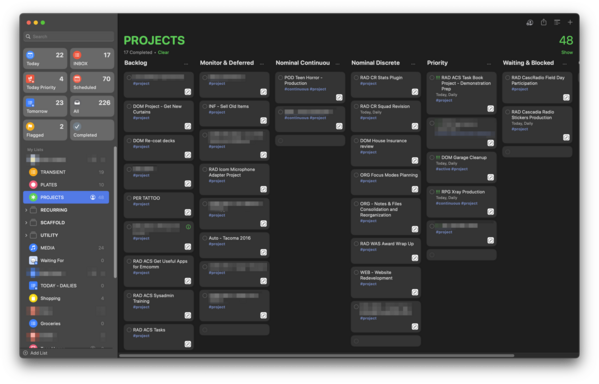 Apple Reminders app interface showing a group of reminders set out in columns instead of a list.