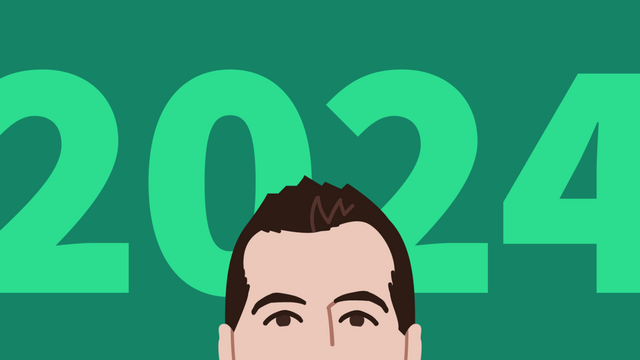 Light green number 2024 on dark green background with illustrated face of Tyler Sticka appearing on center bottom. 