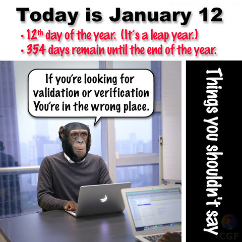 Created by C.G.Ferman
What not to say today. 
#TYSnS
Sitting at his desk in his office, Apeman Juan is saying things you shouldn't say.
Today is...
🍌🙉🍌
= = = = =
TYSnS: Tar and Feather
Broadcast: Friday January 12, 2024
©2024 Markers In Motion, LLC. &. Christopher G. Ferman
This content is subject to copyright.
www.MarkersInMotion.com