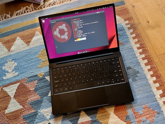 Photo of my Starlabs Star Book laptop, turned on.