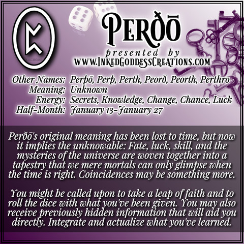 A graphic about the Norse rune Perðō from Inked Goddess Creations.