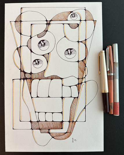 Neurographic portrait done in 3 colors.