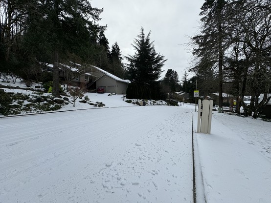View from the street where I live. Lot of snow, but not insane amount of snow, road has not been plowed yet because of state of emergency where I live. 
