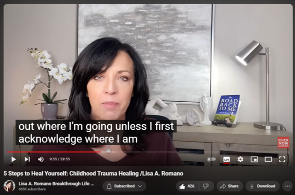 https://www.youtube.com/watch?v=PCJUK0XeHck
5 Steps to Heal Yourself: Childhood Trauma Healing /Lisa A. Romano

4,704 views  10 Jan 2024  Codependency Recovery Podcast: Breaking Free of Codependency For Good
#childhoodtraumahealing  #childhoodtrauma #healingjourney In this video, learn how to heal the effects of childhood trauma using the KISS strategy created by Lisa A. Romano. Learn 5 Key Mental Wellness tips you can ask yourself to raise your level of consciousness around childhood trauma. 

Childhood trauma arrests you at the level of consciousness that is equal to the trauma; therefore, elevating awareness helps to break free of the chains of the past by allowing you to become more consciously aware of where your mind is at any given time. 

The mind is primarily a subconscious vault of past memories, traumas, habitual thoughts, thinking, and feeling. Codependency is a byproduct of being brainwashed to stuff your emotions for the sake of keeping other people happy. To reverse the effects of childhood trauma and to learn how you can heal yourself from childhood trauma, understanding the power of elevating your consciousness is an extremely powerful way to overcome the effects of trauma. 

KISS strategy begins at 9:14, but don't miss the wealth of information offered in the intro of this YouTube video on how you can reverse the effects of childhood trauma.