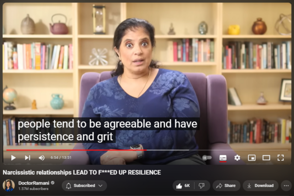 https://www.youtube.com/watch?v=zKTaufecrOw
Narcissistic relationships LEAD TO F***ED UP RESILIENCE


80,407 views  12 Jan 2024
PRE-ORDER MY NEW BOOK (US 🇺🇸)
https://www.penguinrandomhouse.com/bo...

PRE-ORDER MY NEW BOOK (UK 🇬🇧)
https://www.penguin.co.uk/books/46090...

PRE-ORDER MY NEW BOOK (CA 🇨🇦)
https://www.penguinrandomhouse.ca/boo...