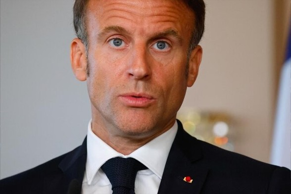 Emmanuel Macron lors d'une conférence de presse à Hambourg, le 10 octobre 2023. © Photo Ludovic Marin / AFP