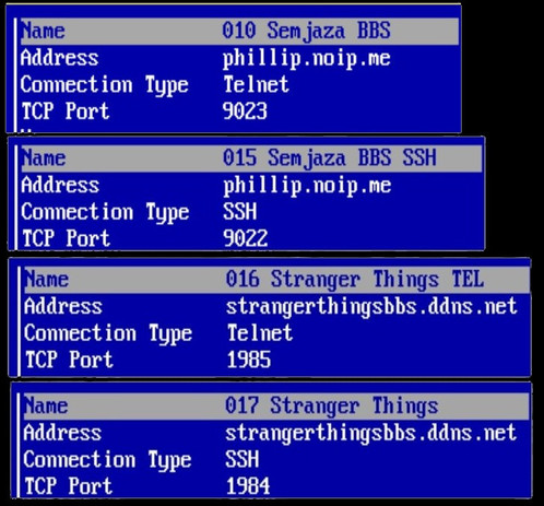 Semjaza BBS and Stranger Things BBS connection info