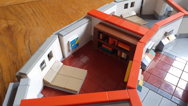 Spock's Quarters, complete with antique bookcase and a map of Vulcan