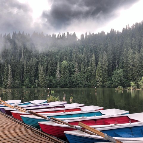 Lost in the embrace of nature's serenity at Red Lake, Romania. The misty pine forests, tranquil boats, and clear waters create a healing haven. 
:evergreen_tree::sparkles: 