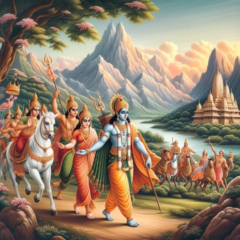 Original AI Art by Subhra - Lord Ram coming back to Ayodhya
