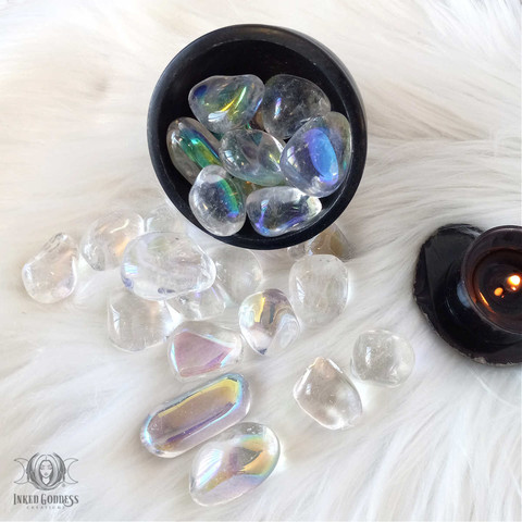 A photo of the "Aura Quartz Tumbled Gemstone" product from Inked Goddess Creations.