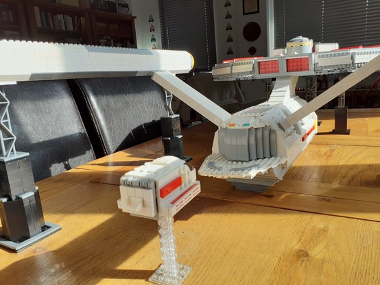 Aft View of the ship showing the #Shuttlebay doors #NacelleStruts and #ImpulseEngines. The Shuttlebay launch section is based upon the #StrangeNewWorlds aesthetic, designed by #TamaraDeverell for #StarTrekDiscovery