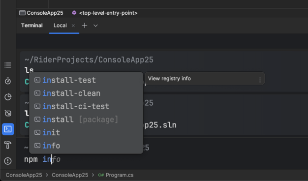 New terminal in JetBrains Rider