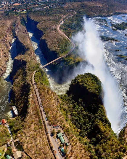 Aerial view of Victoria Falls on the border between Zambia and Zimbabwe