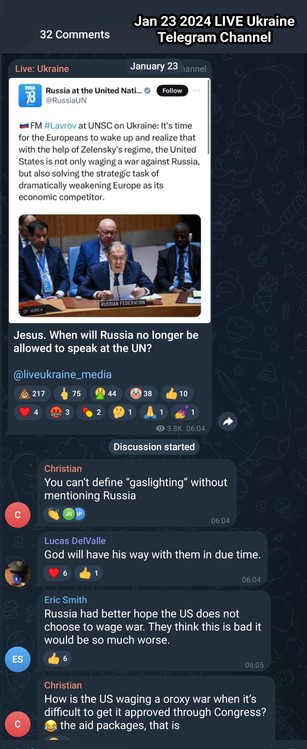 An example of the LIVE Ukraine Telegram Channel with some comments