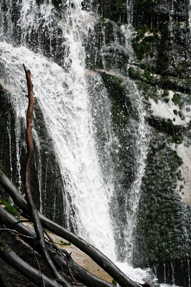 High-speed water falling down against basalt rocks in Nooji Australia 