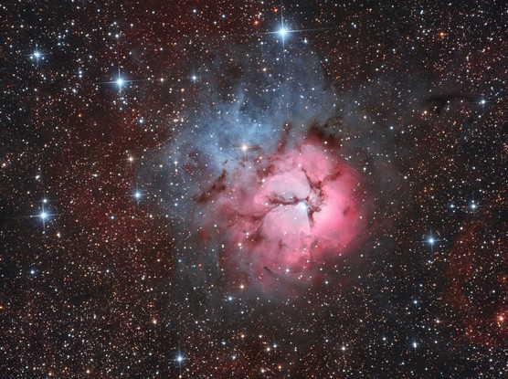 "Trifid Nebula (Messier 20) using LRGB."

Cappellettiariel, CC BY-SA 4.0, via Wikimedia Commons.