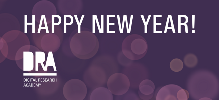 Text "happy new year!" and DRA logo