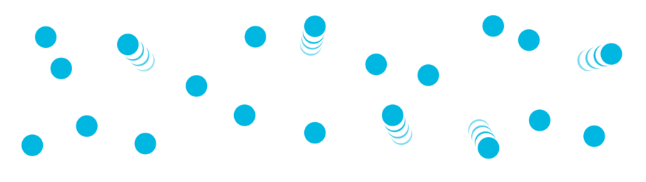 Circles or dots moving on a canvas, drawn by attraction