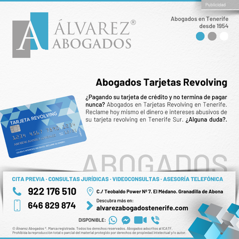 Abogados Tarjetas Revolving Tenerife. Alvarez Abogados Tenerife.
