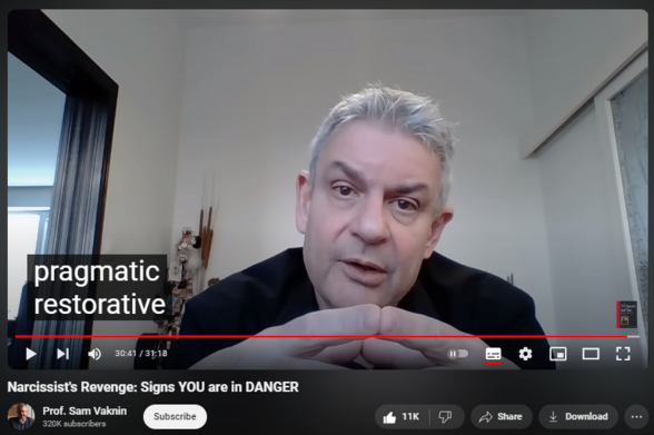https://www.youtube.com/watch?v=ZGHme5zuJSA
Narcissist's Revenge: Signs YOU are in DANGER

287,520 views  21 Dec 2023  Victims and Victimhood
Frustration is perceived as narcissistic injury or even mortification. It breeds intolerable anxiety and stress which result in decompensation, emotional dysregulation (BPD self-state), and acting out (secondary psychopathic self-state). 

Low frustration threshold and tolerance lead to desperate attempts to eliminate the source via externalized and reckless aggression culminating in violence (coercive snapshotting).  

Narcissist perceives frustration as emanating from the inside. His aggression is actually an attempt to reduce dissonance and anxiety. 

Walking away won’t do the trick because narcissists interact exclusively with internal objects, dehumanizing and objectifying others.

The BPD self-state is impulsive and destructive (temper tantrum). The psychopathic one is cold, premeditated, ruthless, callous, relentless, inhumanly dysempathic. But both of them are fantasy-oriented and involve an impaired reality testing.