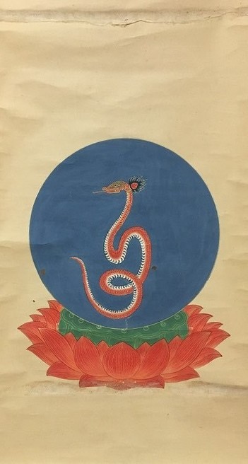#Aizen #Myōō (愛染明王) in theriomorphic form as a snake of the rice fields. For use during the #Shintō Consecration Rite (神道灌頂) from the collection of Henjōzan Saifuku-ji (遍照山 西福寺) in Ide, Kyoto Prefecture, #Japan.
#BuddhistArt #Buddhism