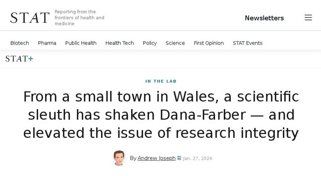 The scientist from Wales who rock faculty of Dana-Farber Cancer Institute
Headines Stat 2024 Jan.27