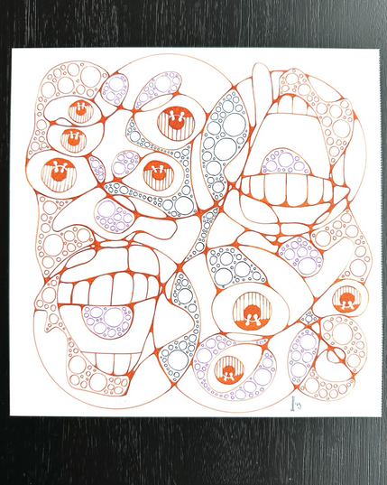 Outside in, right side down, neurographic portrait.
