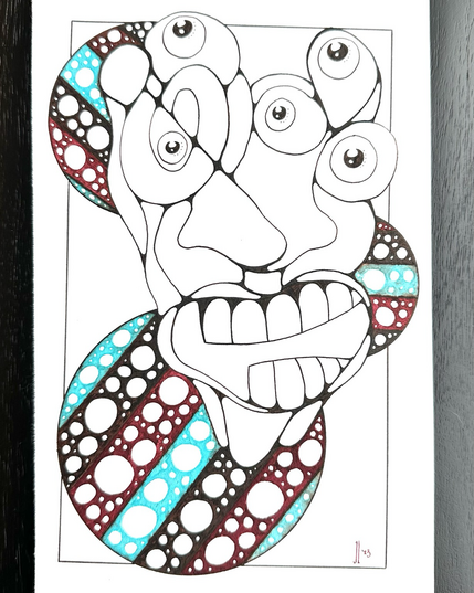 Neurographic portrait with zen tangle spheres.