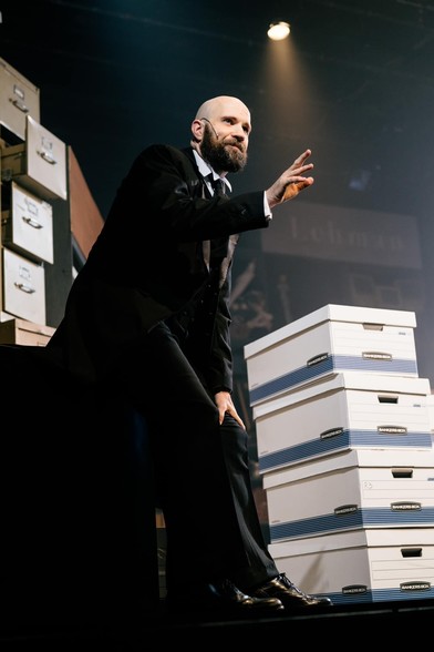 Production photos from The Lehman Trilogy at Playhouse on the Square in Memphis by Sean Moore. 