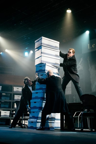 Production photos from The Lehman Trilogy at Playhouse on the Square in Memphis by Sean Moore. 