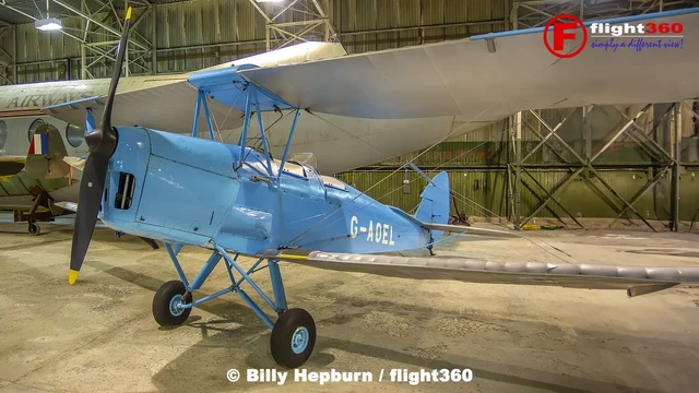 de Havilland DH.82a Tiger Moth within the restoration hangar at NMS, East Fortune, Scotland. 