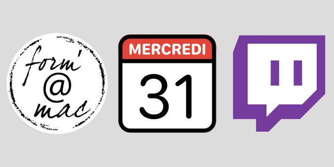 Logos formamac et Twitch

Stream du mercredi 31 janvier 2024 sur https://www.twitch.tv/formamac
