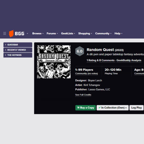 a image of board game geek website on the Random Quest page. 