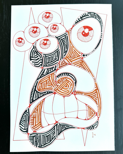 Neurographic portrait inspired by indigenous art of western Canada.
