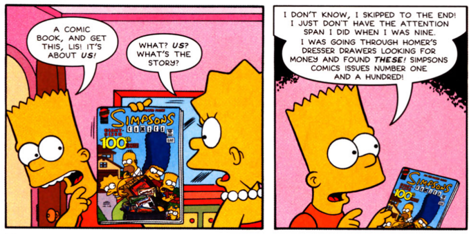 Simpsons Comics #100 is the one-hundredth issue of Simpsons Comics. It was released in the United Kingdom on November 25, 2004.