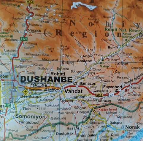 Landkarte mit einem Teil von Tadschikistan.