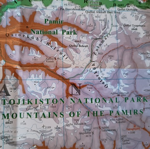 Landkarte mit einem Teil des Pamir Gebirges.