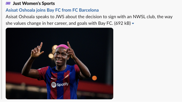Article about Asisat Oshoala joining Bay FC from FC Barcelona