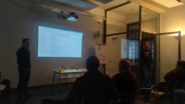 Yorik and Chennes speaking at the FreeCAD Day. 
