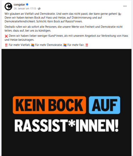 Aussage der Firma congstar: Kein Bock auf Rassist*innen!